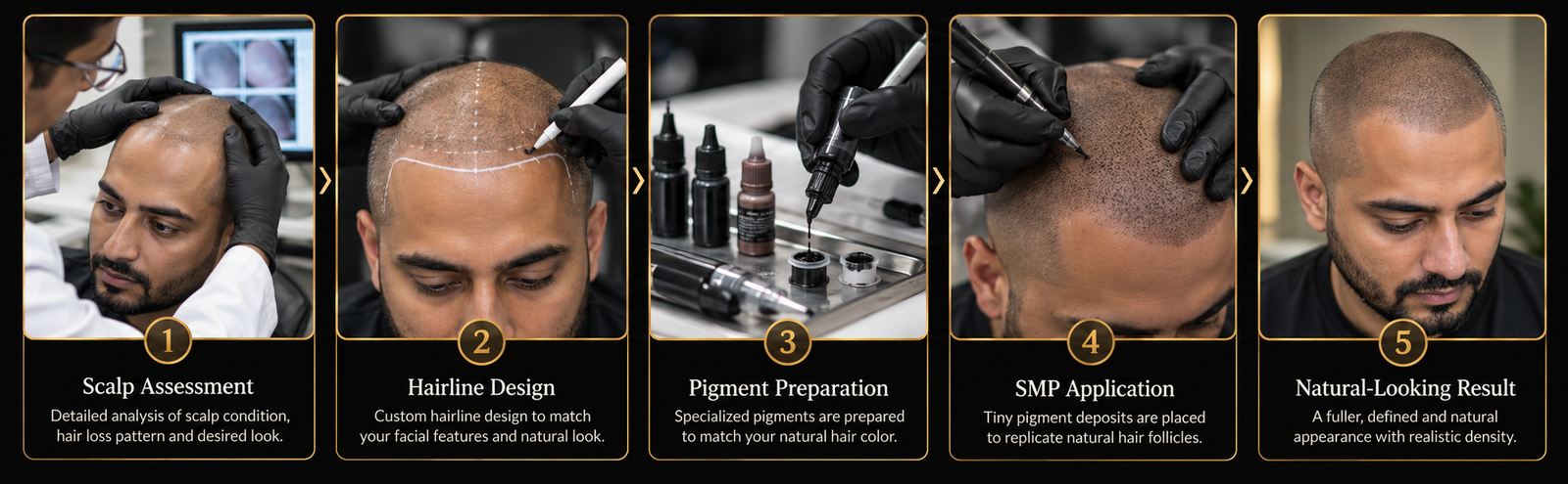 Practitioner applying scalp micropigmentation pigment to the scalp